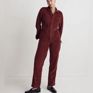 Madewell Burgundy Corduroy Belted Jumpsuit